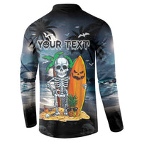 Personalised Hawaii Halloween Button Sweatshirt Hallowaiian Skeleton Surf LT05 - Polynesian Pride
