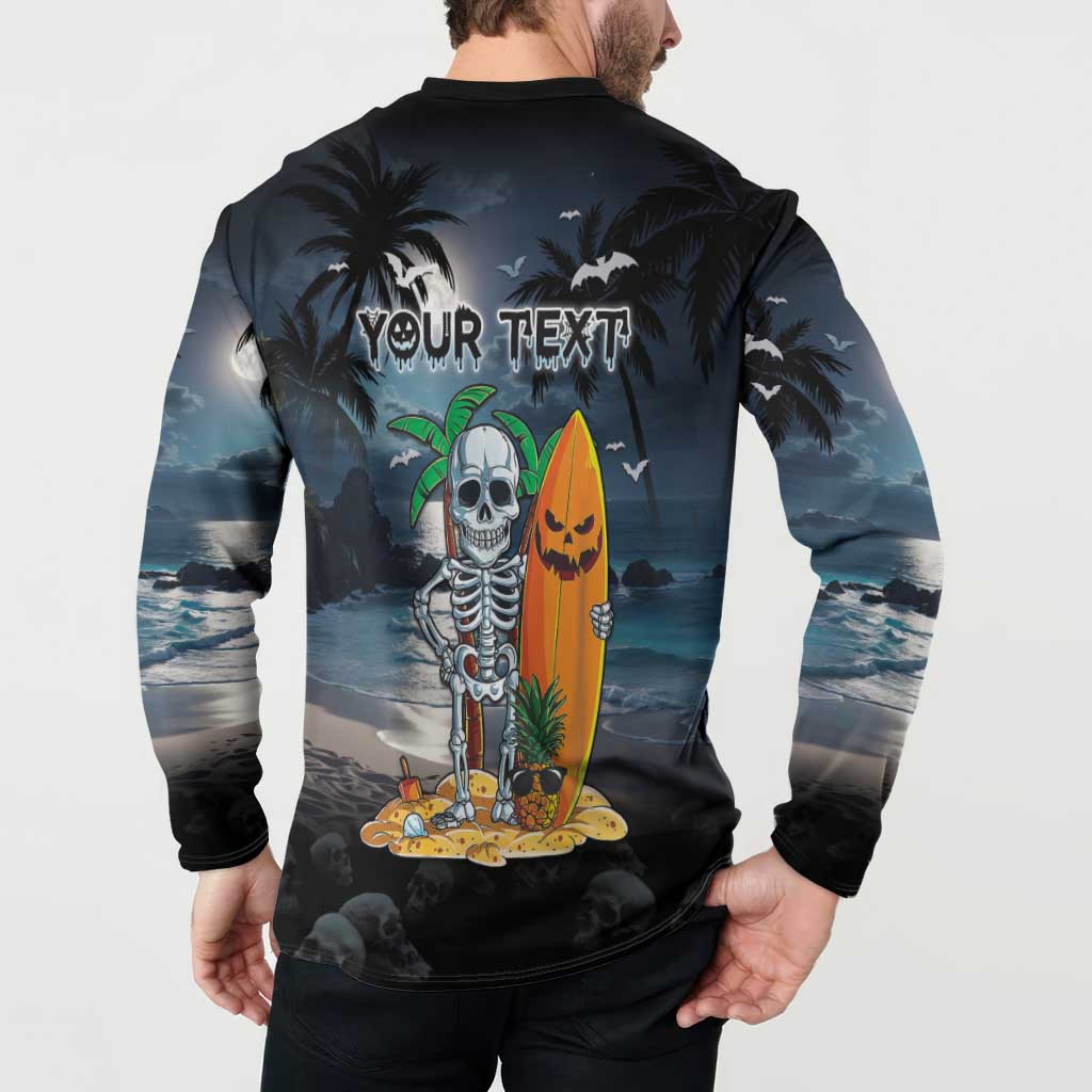Personalised Hawaii Halloween Button Sweatshirt Hallowaiian Skeleton Surf LT05 - Polynesian Pride