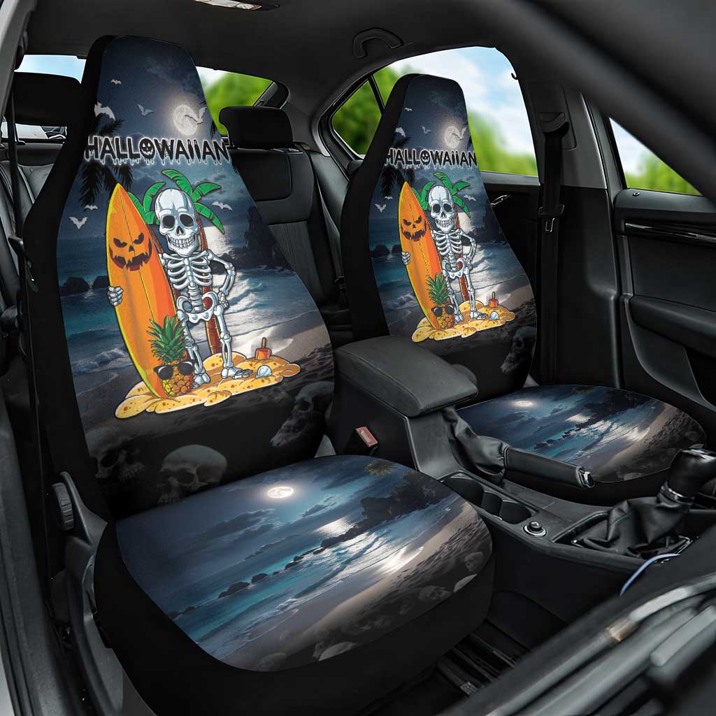 Hawaii Halloween Car Seat Cover Hallowaiian Skeleton Surf LT05 One Size Black - Polynesian Pride