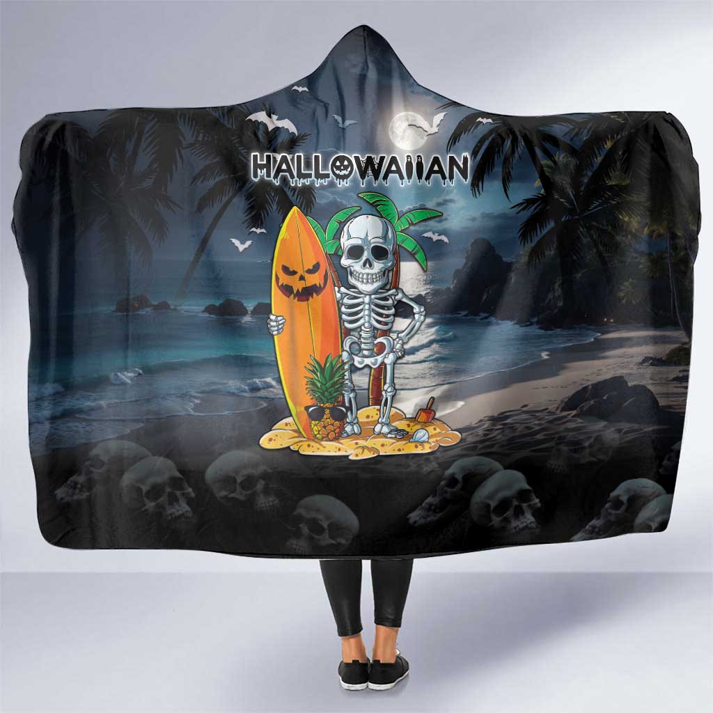 Hawaii Halloween Hooded Blanket Hallowaiian Skeleton Surf LT05 One Size Black - Polynesian Pride