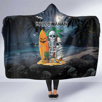 Hawaii Halloween Hooded Blanket Hallowaiian Skeleton Surf LT05 One Size Black - Polynesian Pride