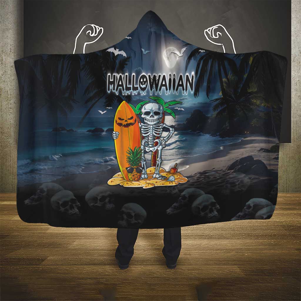 Hawaii Halloween Hooded Blanket Hallowaiian Skeleton Surf LT05 - Polynesian Pride