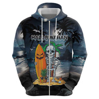 Personalised Hawaii Halloween Hoodie Hallowaiian Skeleton Surf LT05 - Polynesian Pride