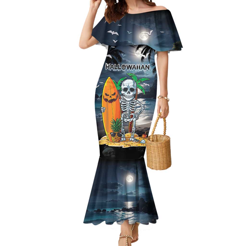 Personalised Hawaii Halloween Mermaid Dress Hallowaiian Skeleton Surf LT05 Women Black - Polynesian Pride