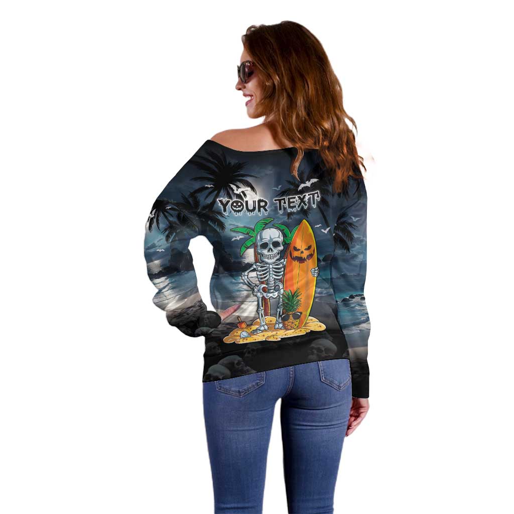 Personalised Hawaii Halloween Off Shoulder Sweater Hallowaiian Skeleton Surf LT05 - Polynesian Pride