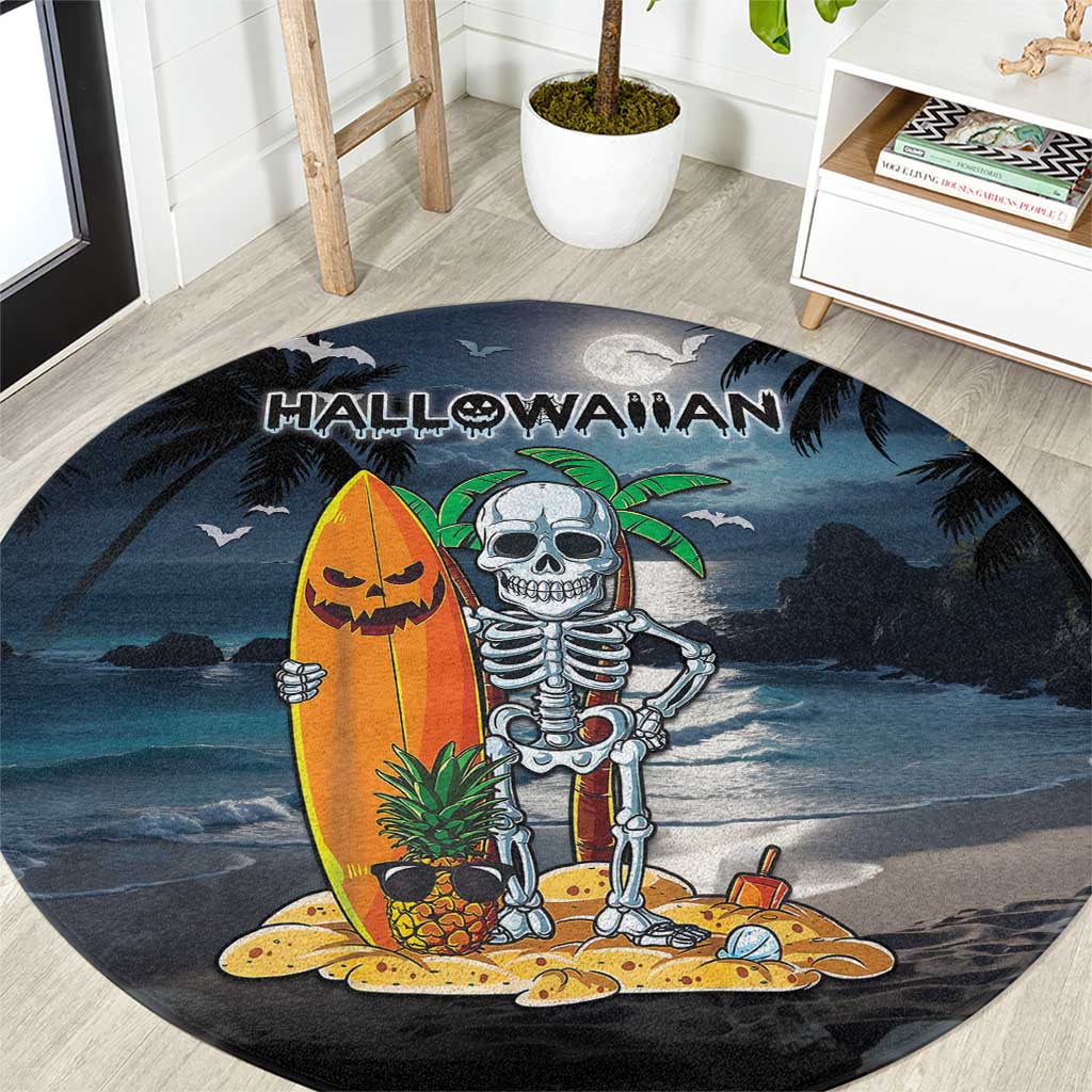 Hawaii Halloween Round Carpet Hallowaiian Skeleton Surf LT05 Black - Polynesian Pride
