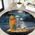 Hawaii Halloween Round Carpet Hallowaiian Skeleton Surf