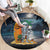 Hawaii Halloween Round Carpet Hallowaiian Skeleton Surf