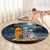 Hawaii Halloween Round Carpet Hallowaiian Skeleton Surf