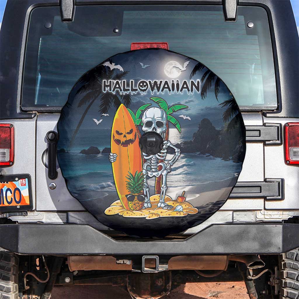 Hawaii Halloween Spare Tire Cover Hallowaiian Skeleton Surf LT05 Black - Polynesian Pride