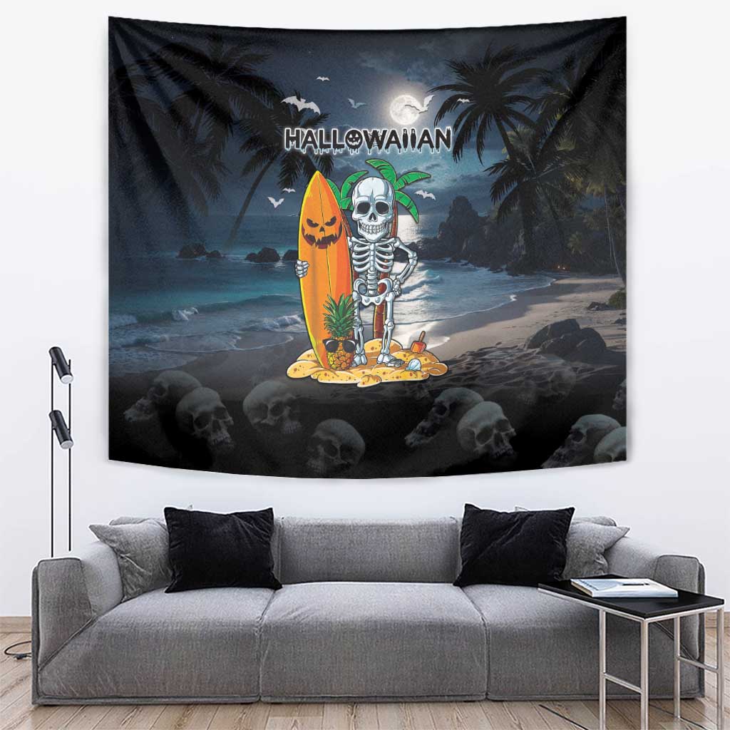 Hawaii Halloween Tapestry Hallowaiian Skeleton Surf LT05 Black - Polynesian Pride