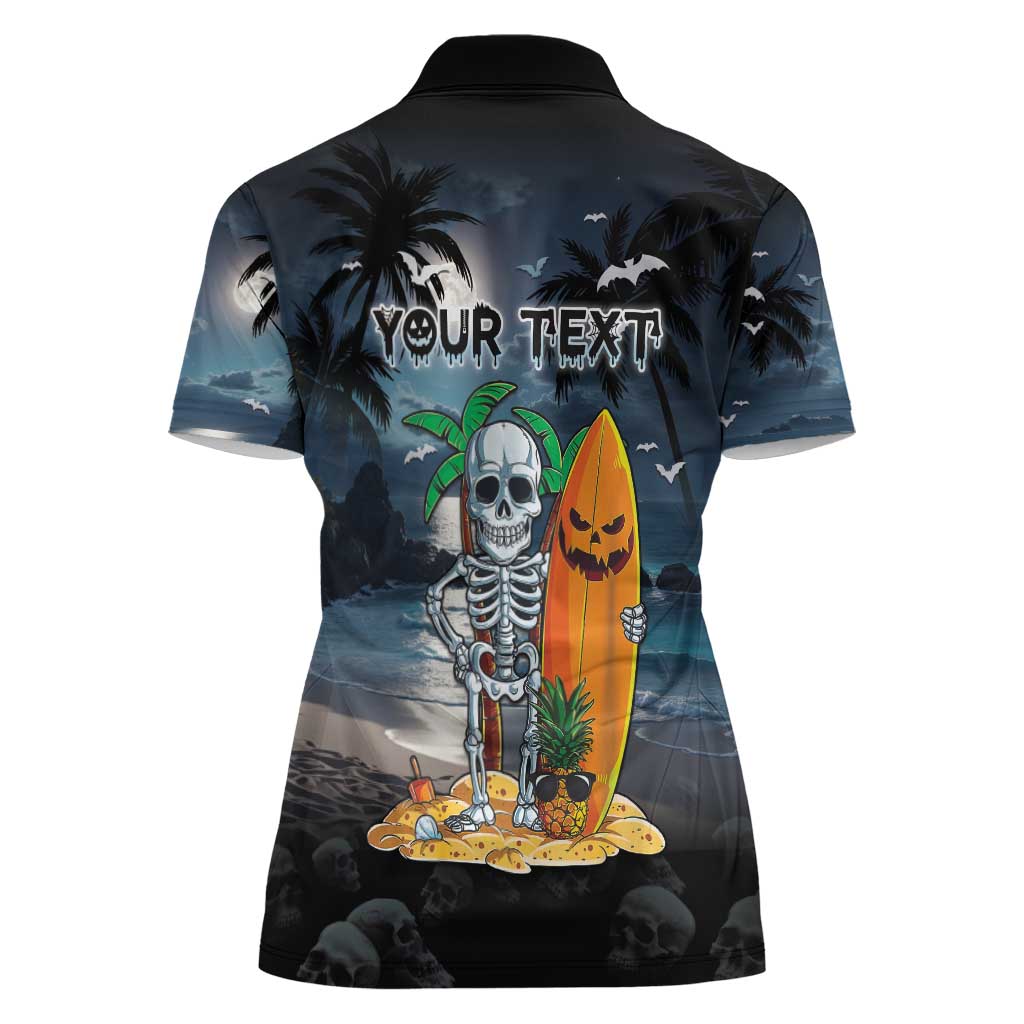 Personalised Hawaii Halloween Women Polo Shirt Hallowaiian Skeleton Surf LT05 - Polynesian Pride