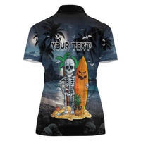 Personalised Hawaii Halloween Women Polo Shirt Hallowaiian Skeleton Surf LT05 - Polynesian Pride