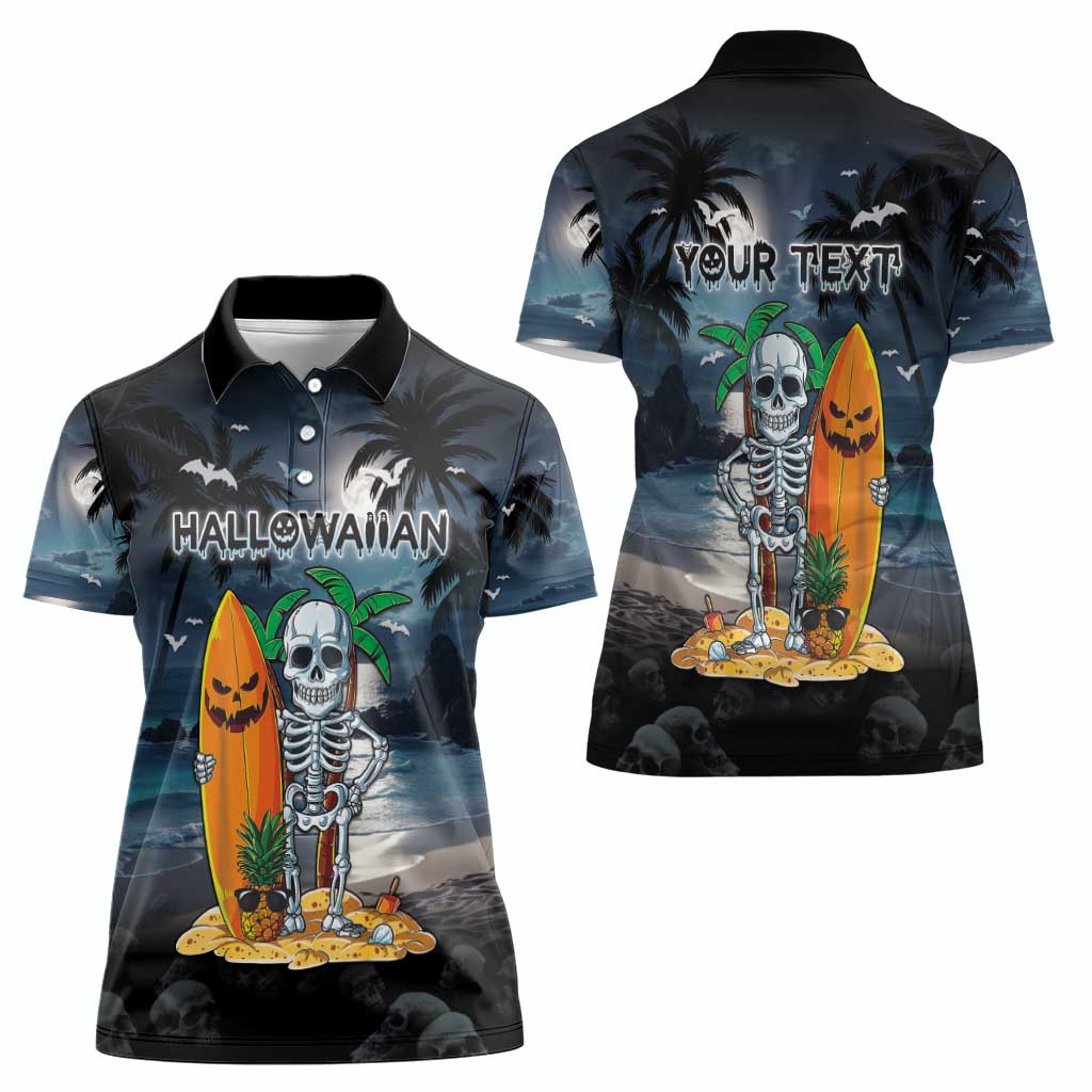 Personalised Hawaii Halloween Women Polo Shirt Hallowaiian Skeleton Surf LT05 - Polynesian Pride