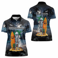 Personalised Hawaii Halloween Women Polo Shirt Hallowaiian Skeleton Surf LT05 - Polynesian Pride