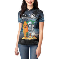 Personalised Hawaii Halloween Women Polo Shirt Hallowaiian Skeleton Surf LT05 - Polynesian Pride
