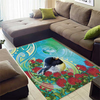 New Zealand Tomtit Area Rug Maori Koru With Pohutukawa Galaxy Style LT05 - Polynesian Pride