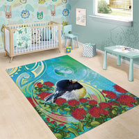 New Zealand Tomtit Area Rug Maori Koru With Pohutukawa Galaxy Style LT05 - Polynesian Pride