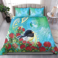 New Zealand Tomtit Bedding Set Maori Koru With Pohutukawa Galaxy Style LT05 - Polynesian Pride