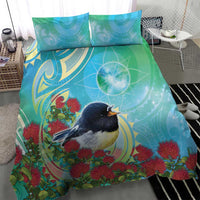 New Zealand Tomtit Bedding Set Maori Koru With Pohutukawa Galaxy Style LT05 - Polynesian Pride