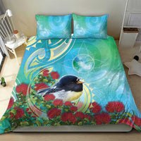 New Zealand Tomtit Bedding Set Maori Koru With Pohutukawa Galaxy Style LT05 - Polynesian Pride