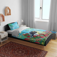 New Zealand Tomtit Bedding Set Maori Koru With Pohutukawa Galaxy Style LT05 - Polynesian Pride