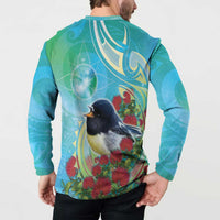 New Zealand Tomtit Button Sweatshirt Maori Koru With Pohutukawa Galaxy Style LT05 - Polynesian Pride