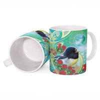 New Zealand Tomtit Ceramic Mug Maori Koru With Pohutukawa Galaxy Style LT05 - Polynesian Pride