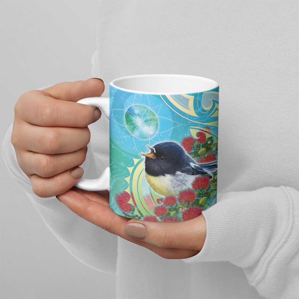 New Zealand Tomtit Ceramic Mug Maori Koru With Pohutukawa Galaxy Style LT05 - Polynesian Pride