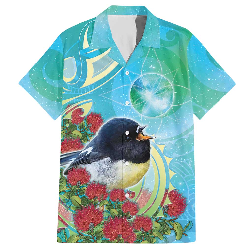 New Zealand Tomtit Hawaiian Shirt Maori Koru With Pohutukawa Galaxy Style LT05 Aqua - Polynesian Pride