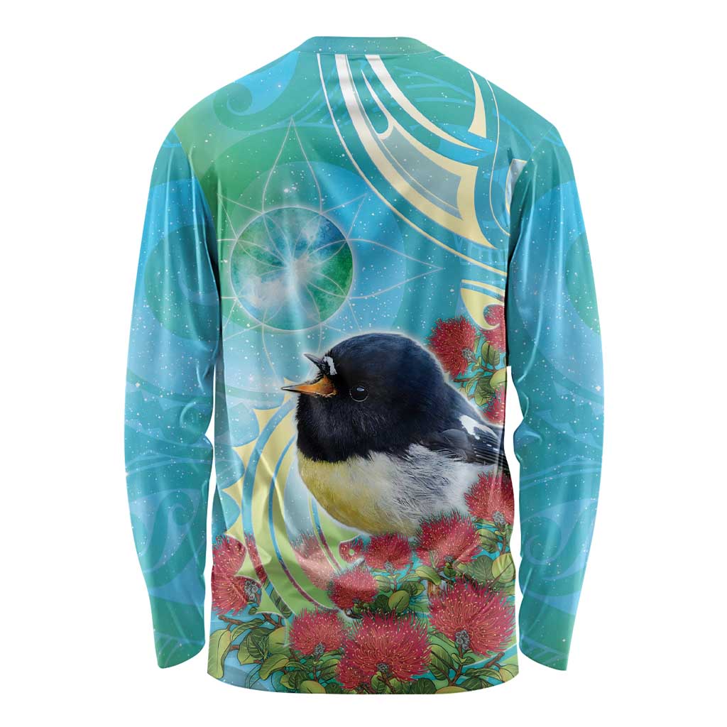 New Zealand Tomtit Long Sleeve Shirt Maori Koru With Pohutukawa Galaxy Style LT05 - Polynesian Pride