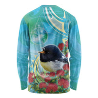 New Zealand Tomtit Long Sleeve Shirt Maori Koru With Pohutukawa Galaxy Style LT05 - Polynesian Pride
