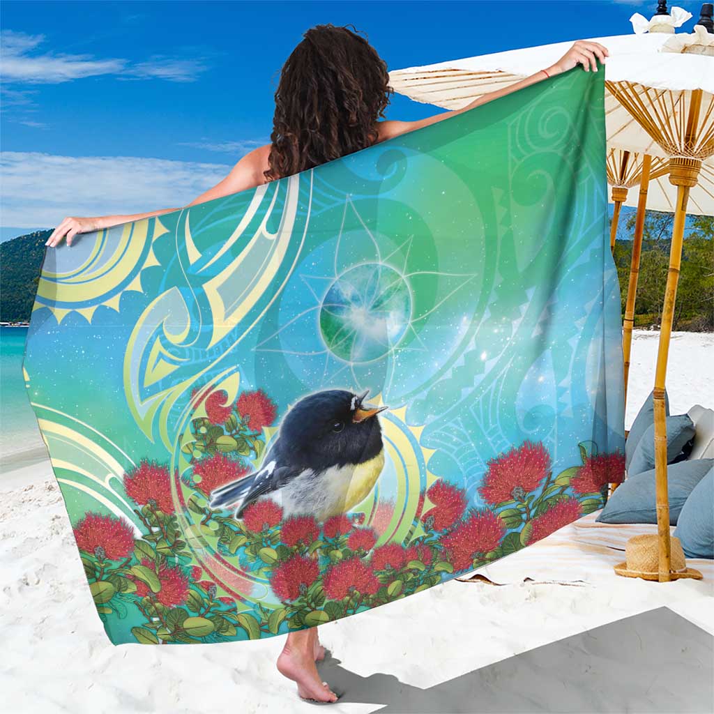 New Zealand Tomtit Sarong Maori Koru With Pohutukawa Galaxy Style LT05 One Size 44 x 66 inches Aqua - Polynesian Pride