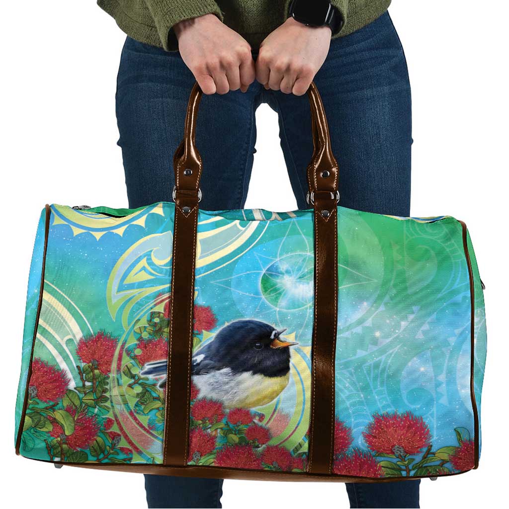 New Zealand Tomtit Travel Bag Maori Koru With Pohutukawa Galaxy Style LT05 Aqua - Polynesian Pride