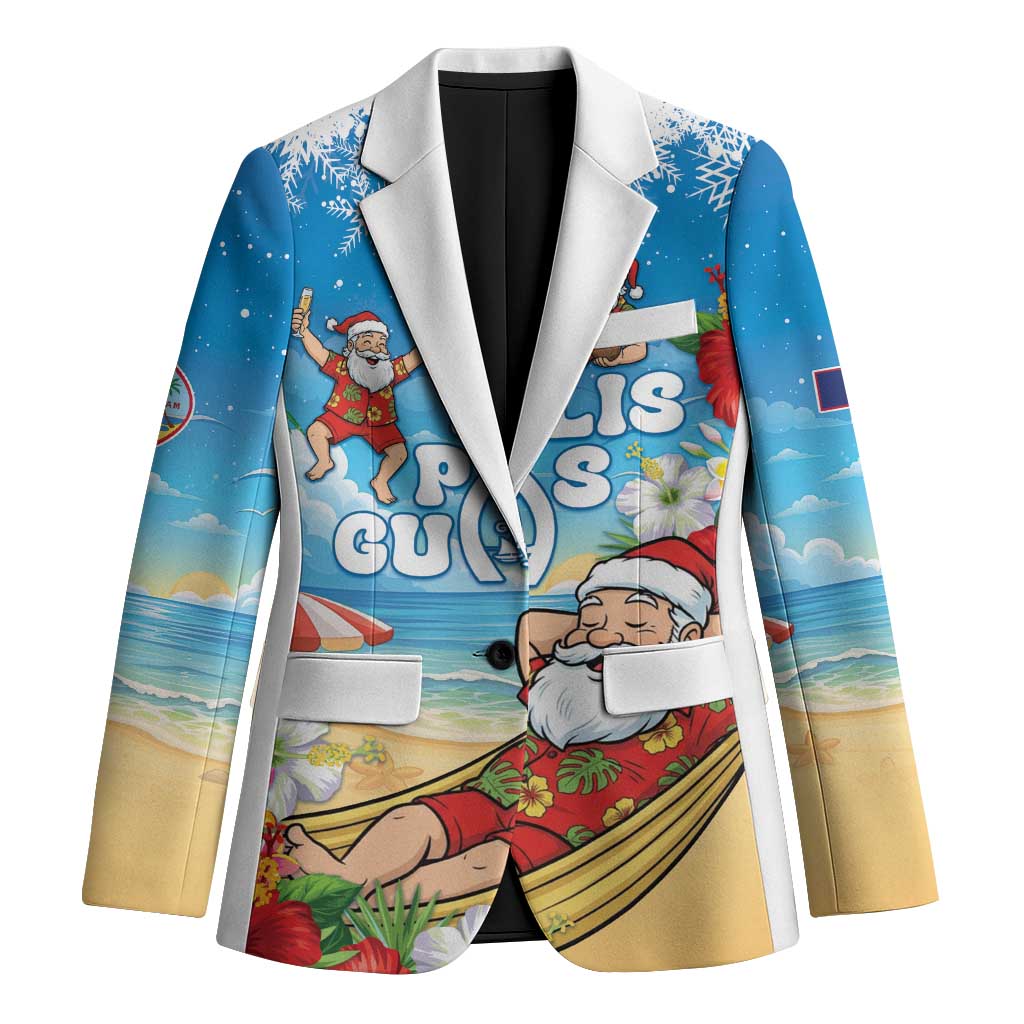 Guam Christmas Blazer Felis Pasgua Chilling Santa LT05 Unisex Blue - Polynesian Pride