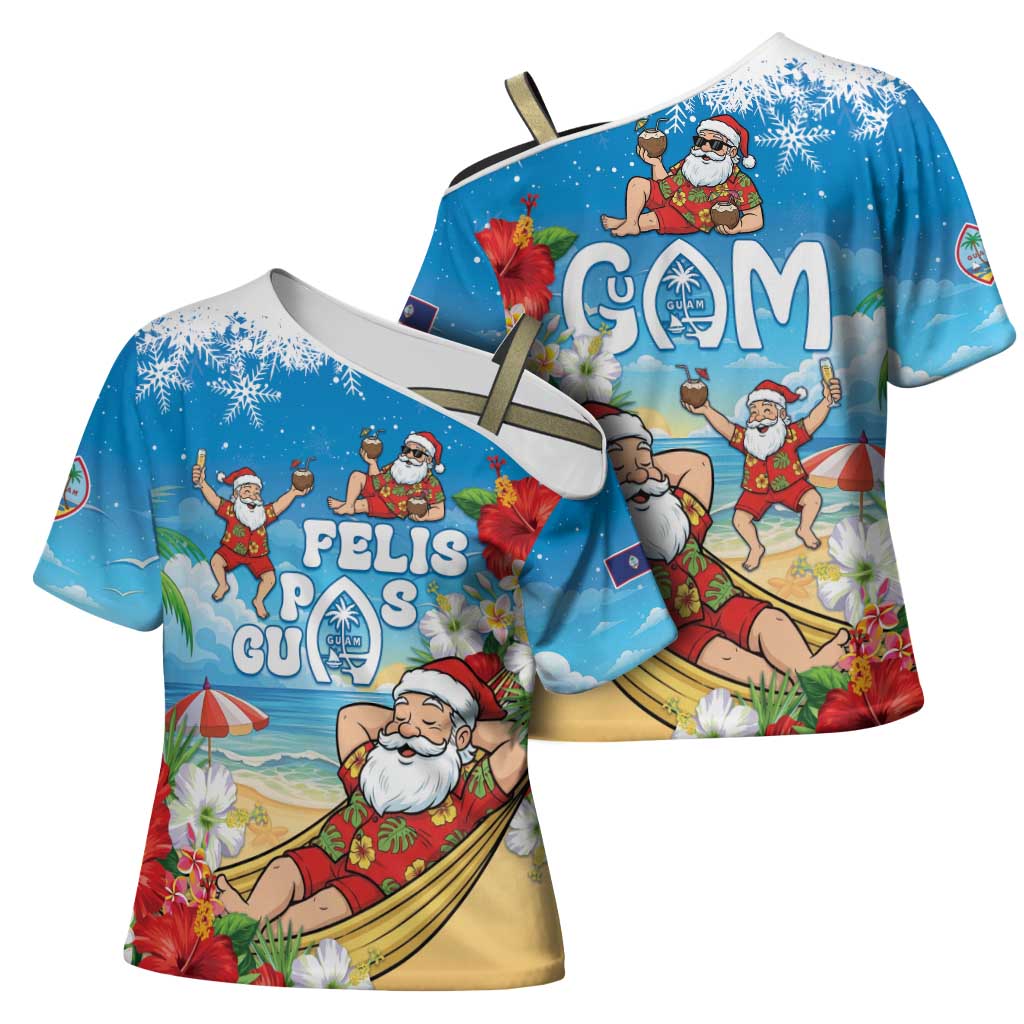 Guam Christmas Cross Shoulder Shirt Felis Pasgua Chilling Santa LT05 - Polynesian Pride