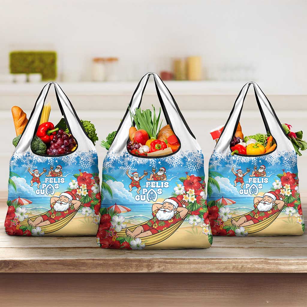 Guam Christmas Grocery Bag Felis Pasgua Chilling Santa LT05 3-pack One Size Blue - Polynesian Pride