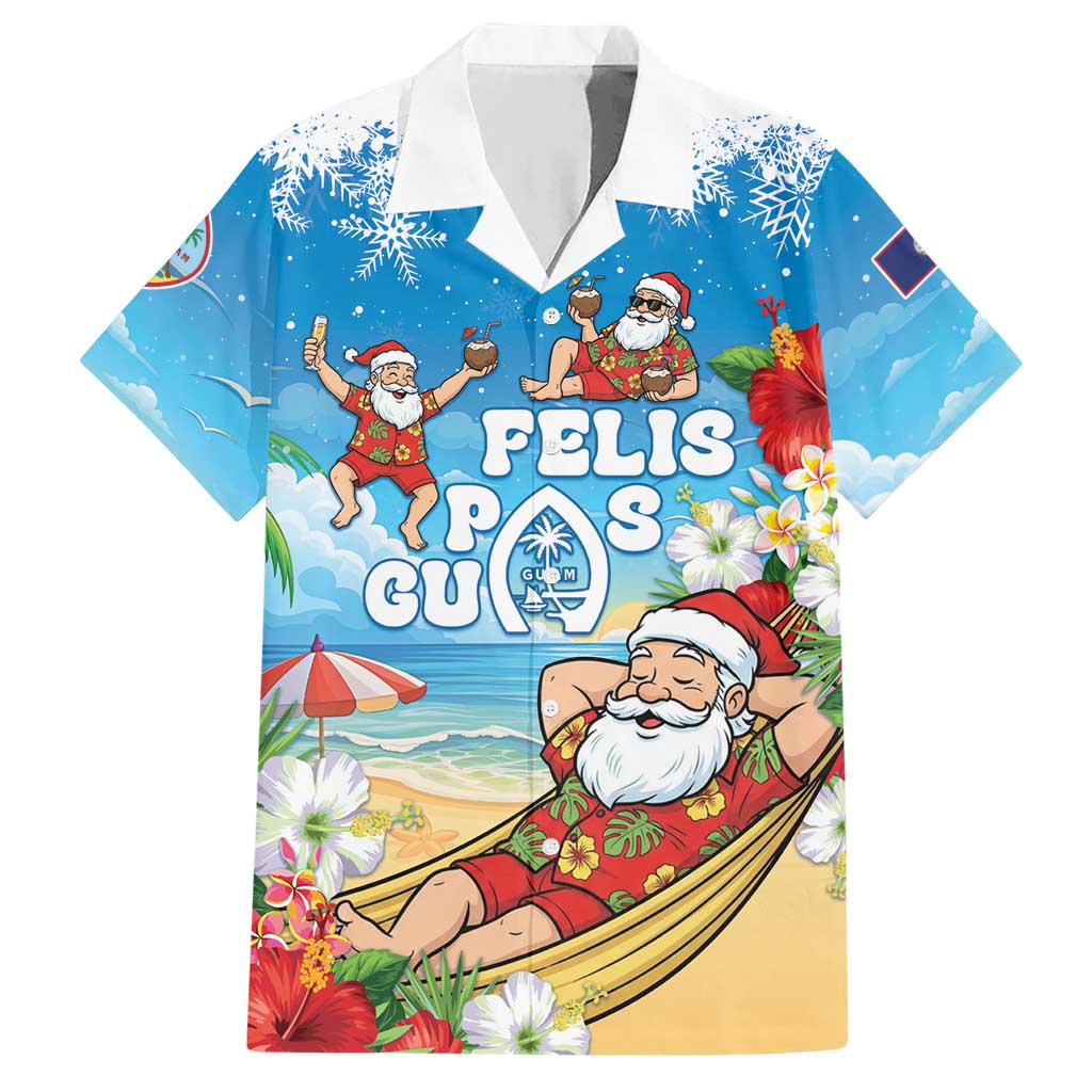 Guam Christmas Hawaiian Shirt Felis Pasgua Chilling Santa LT05 Blue - Polynesian Pride