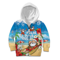 Guam Christmas Kid Hoodie Felis Pasgua Chilling Santa LT05 Zip Hoodie Blue - Polynesian Pride