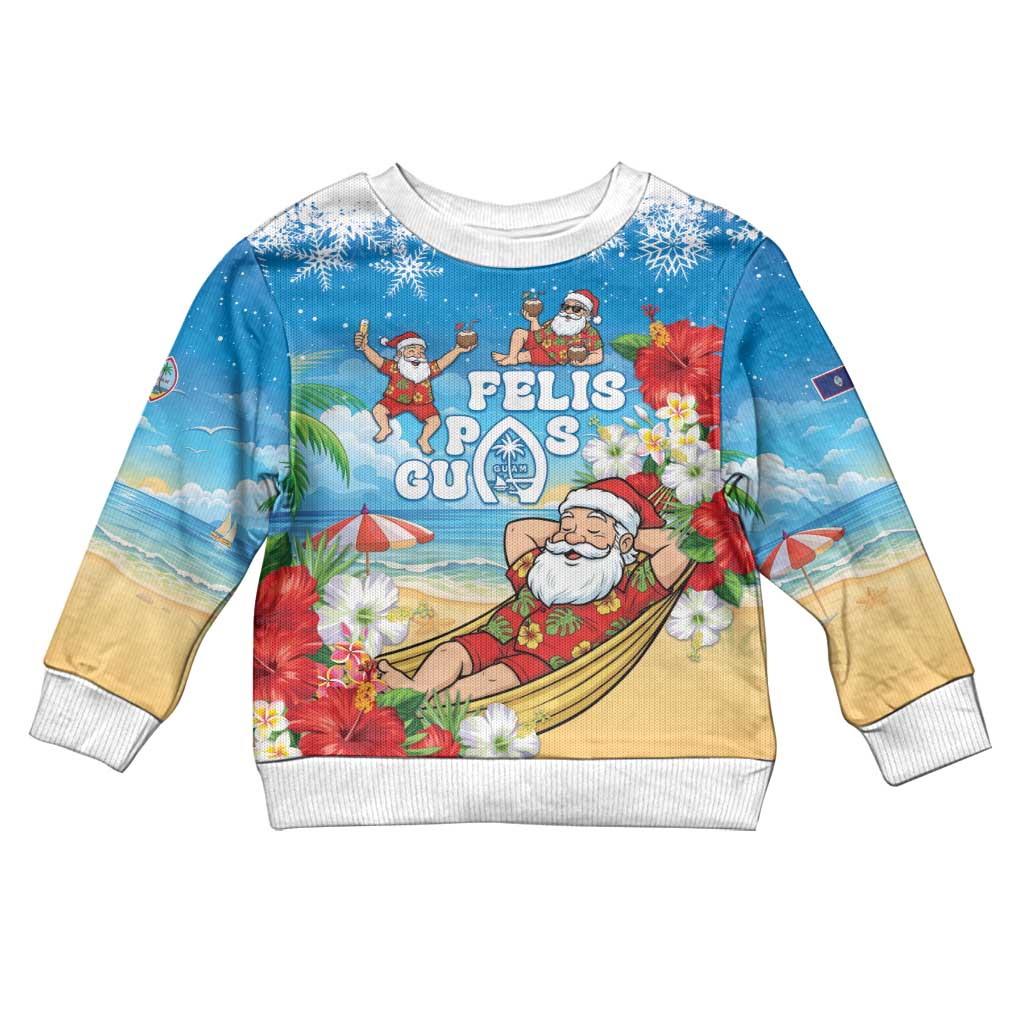 Guam Christmas Kid Ugly Christmas Sweater Felis Pasgua Chilling Santa LT05 Kid Blue - Polynesian Pride