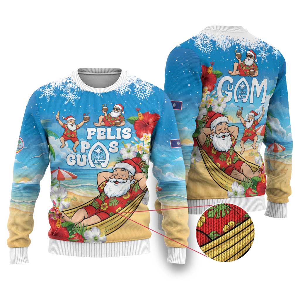 Guam Christmas Ugly Christmas Sweater Felis Pasgua Chilling Santa LT05 Blue - Polynesian Pride