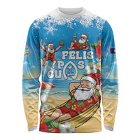 Guam Christmas Long Sleeve Shirt Felis Pasgua Chilling Santa LT05 Unisex Blue - Polynesian Pride