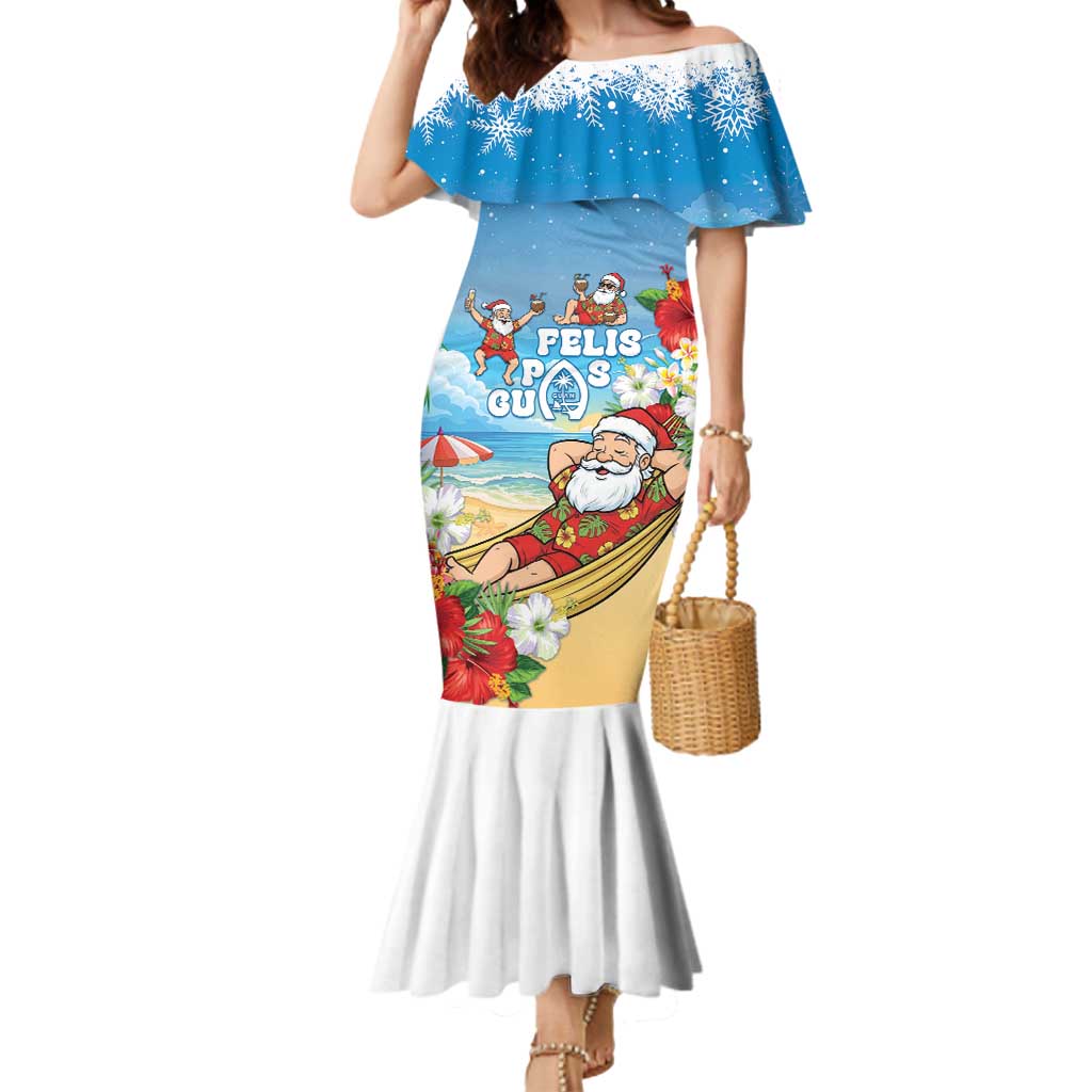Guam Christmas Mermaid Dress Felis Pasgua Chilling Santa LT05 Women Blue - Polynesian Pride