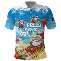 Guam Christmas Polo Shirt Felis Pasgua Chilling Santa LT05 Blue - Polynesian Pride
