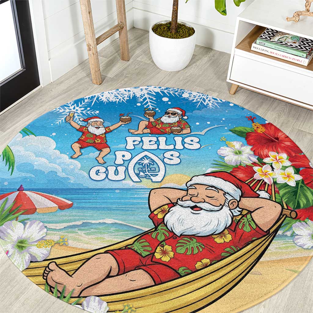 Guam Christmas Round Carpet Felis Pasgua Chilling Santa LT05 Blue - Polynesian Pride