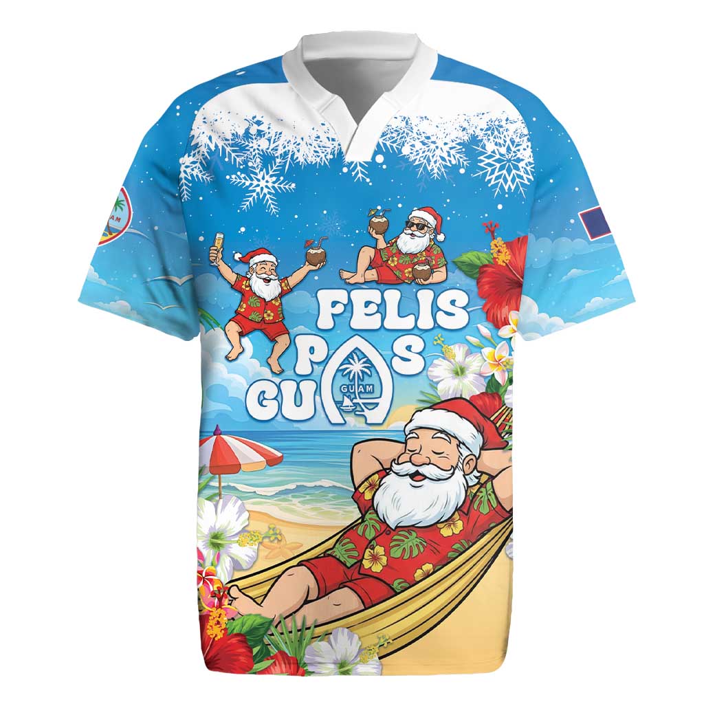 Guam Christmas Rugby Jersey Felis Pasgua Chilling Santa LT05 Blue - Polynesian Pride
