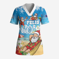 Guam Christmas Scrub Top Felis Pasgua Chilling Santa LT05 Adult Blue - Polynesian Pride
