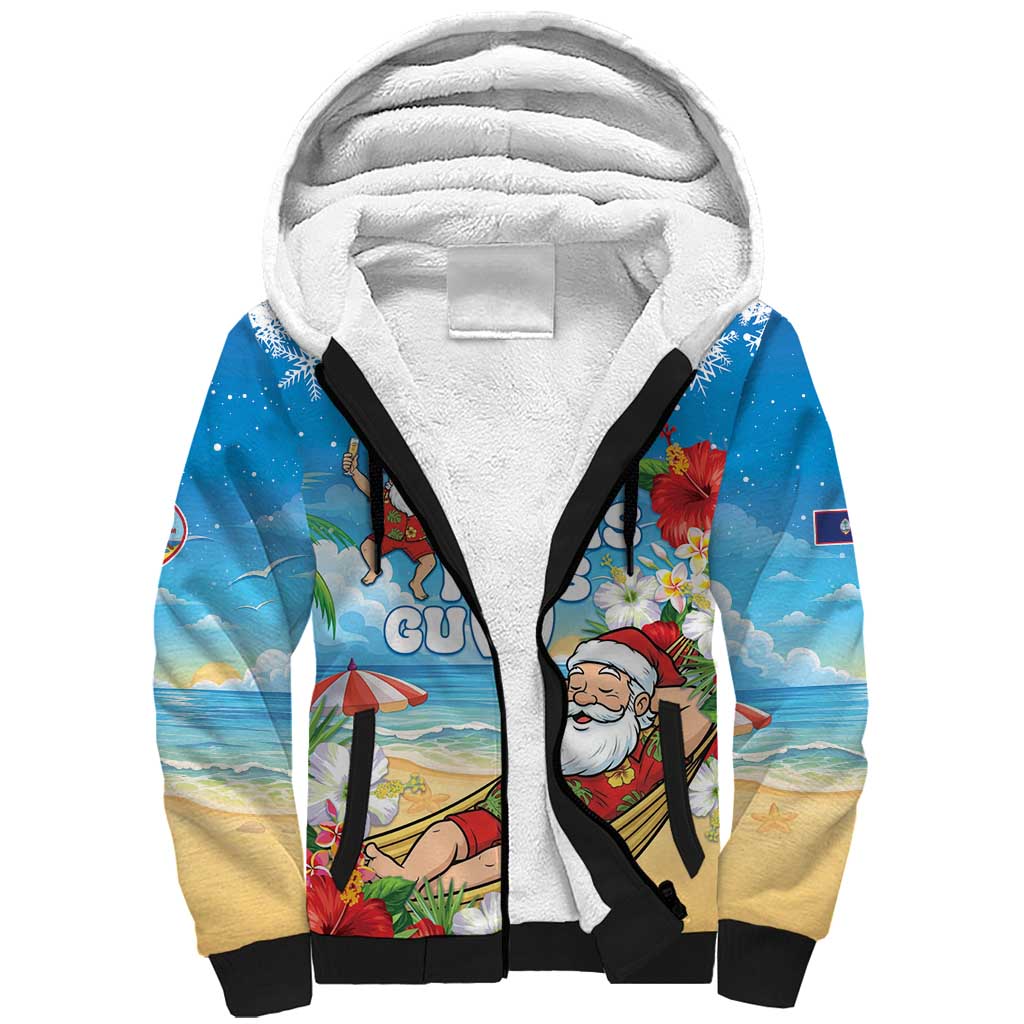 Guam Christmas Sherpa Hoodie Felis Pasgua Chilling Santa LT05 Unisex Blue - Polynesian Pride