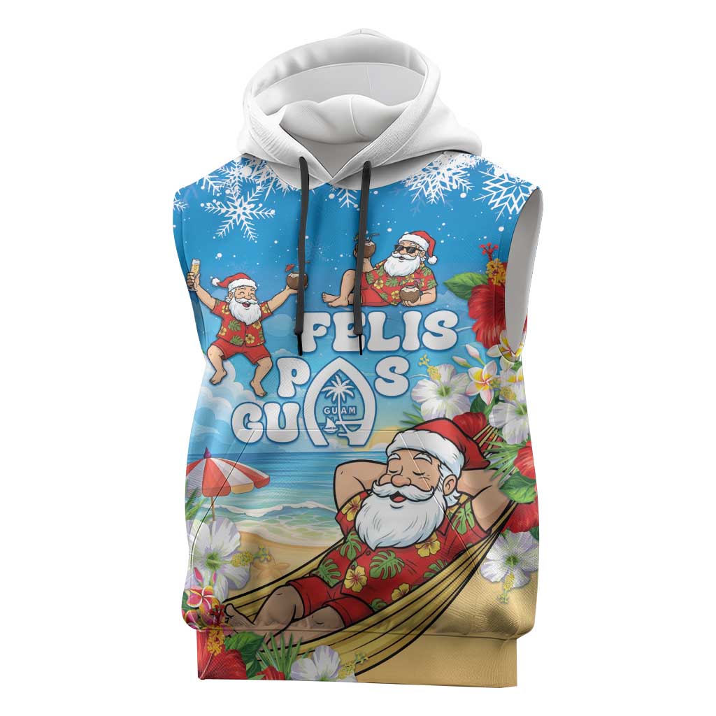 Guam Christmas Sleeveless Hoodie Felis Pasgua Chilling Santa LT05 Blue - Polynesian Pride