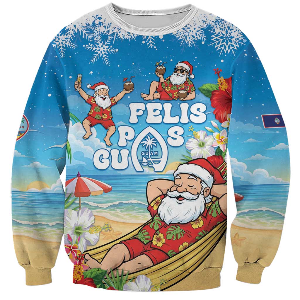 Guam Christmas Sweatshirt Felis Pasgua Chilling Santa LT05 Unisex Blue - Polynesian Pride